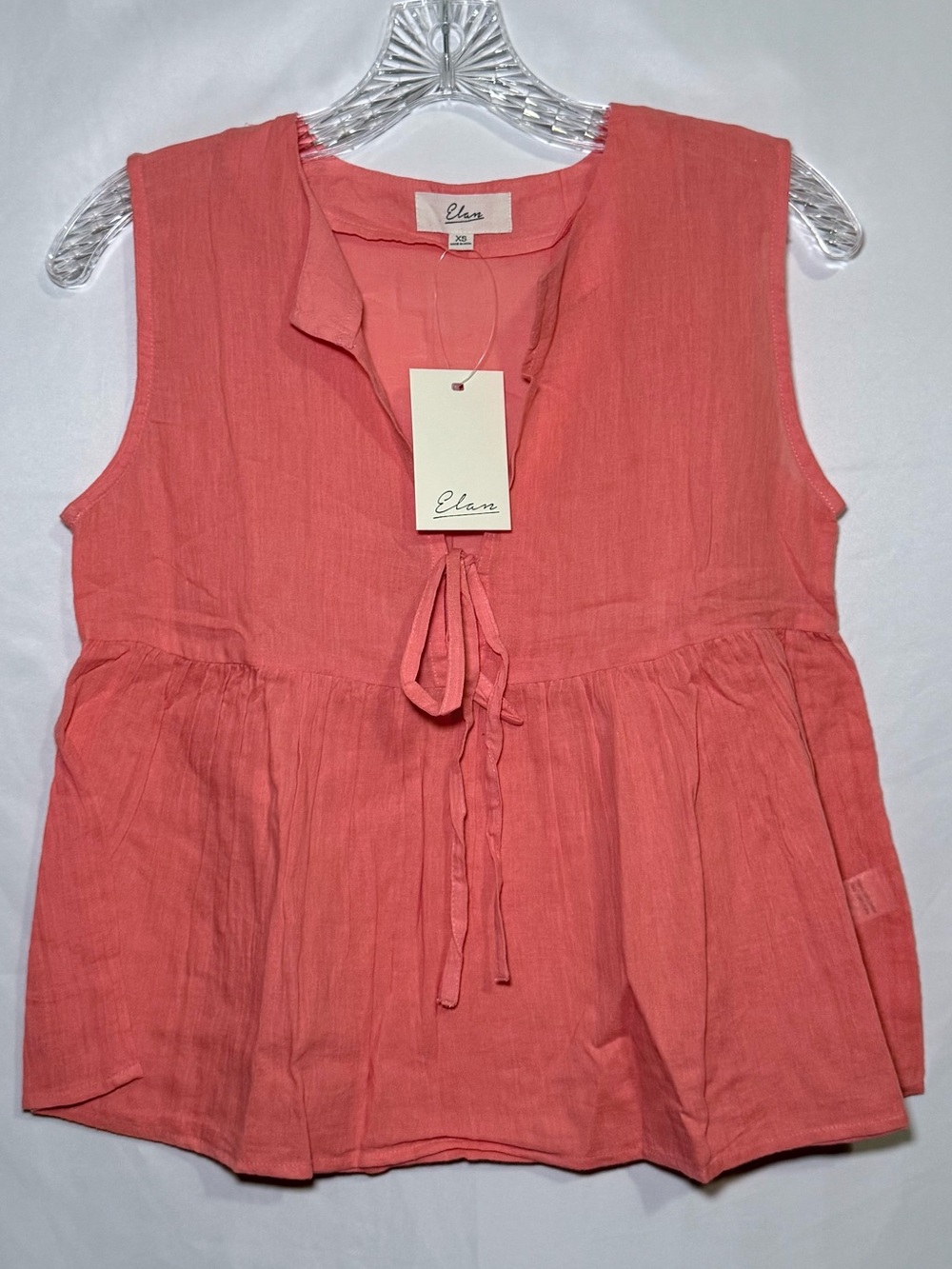 Elan Women's XS Coral Solid Cotton
Sleeveless Neck Tie Tank Top CoverUp NWT